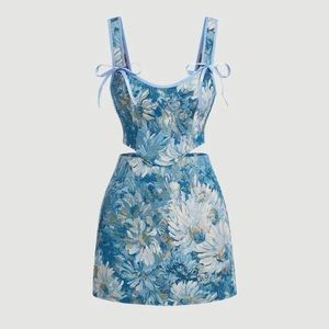 Floral Print Tie Shoulder Wide Straps Top & Skirt